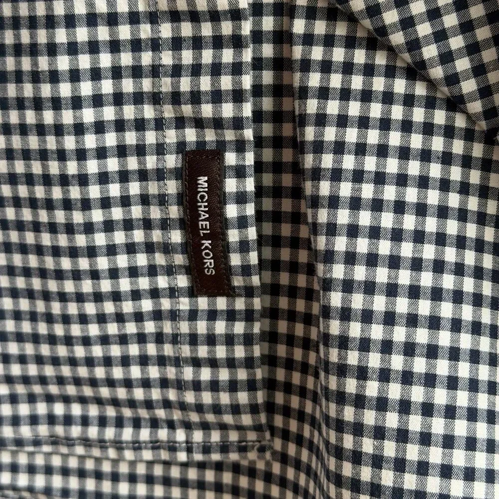 Michael Kors Mens Gingham Short Sleeve Button Down Shirt Size M Navy White